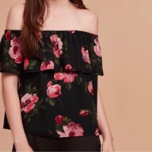Aritzia Wilfred Promener Blouse Floral Off The Shoulder Top Ruffle